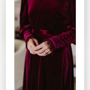 Antonio Melani Nicola Bathie Red Lace Button Long Sleeve Velvet Midi Dress Bow